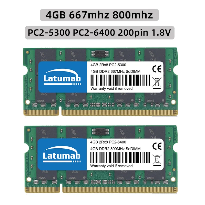 Latumab Memoria Оперативная память DDR2 4 ГБ 8 ГБ 800 МГц 667 МГц Ноутбук SODIMM Память PC2-5300 6400 оперативная память 200Pin 1,8 В Ноутбук Память Двухканальная . ' - ' . 3