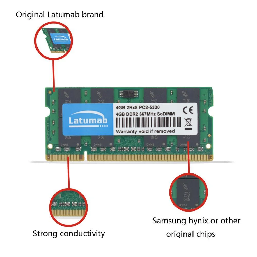 Latumab Memoria Оперативная память DDR2 4 ГБ 8 ГБ 800 МГц 667 МГц Ноутбук SODIMM Память PC2-5300 6400 оперативная память 200Pin 1,8 В Ноутбук Память Двухканальная . ' - ' . 4