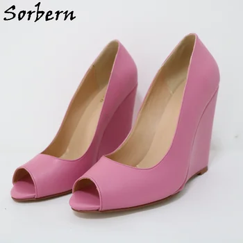 Sorbern/Женские туфли-лодочки без застежки с открытым носком, разноцветные туфли на танкетке и высоком каблуке, Весенние женские туфли на каблуке на заказ, Большие размеры 48