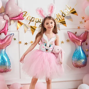 Костюм кролика для маленьких девочек, Костюм для Косплея на Хэллоуин, Платье для вечеринки по случаю Дня рождения, Праздничная одежда, лента для волос 2023, костюм для сцены