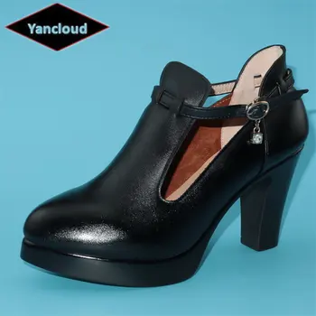 Yancloud / Женские туфли-гладиаторы-лодочки; Коллекция 2022 года; Весенние туфли из мягкой Кожи на высоком блочном Каблуке и платформе; Рабочая модель обуви; Большие Размеры 32 33