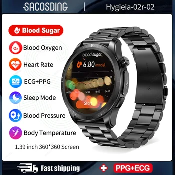 2023 Новые неинвазивные смарт-часы для измерения уровня глюкозы в крови Мужские Спортивные фитнес-часы с полным сенсорным экраном Bluetooth для Android ios Smartwatch