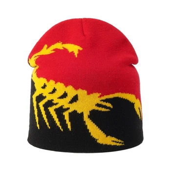 Жаккардовая шапка с рисунком скорпиона, эластичная шапка для взрослых, зимняя теплая вязаная шапка, подарки на холодную зиму для студентов-подростков