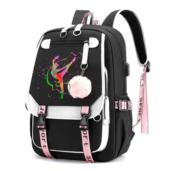 Женский Студенческий рюкзак с USB-портом, Водонепроницаемая Гимнастическая школьная сумка Kawaii, школьная сумка для Танцев, школьная сумка для ноутбука, Дорожная сумка, рюкзак Mochila