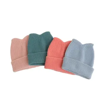 Детские зимние шапки-бини ярких цветов для девочек, мягкая мешковатая шапка с ушками для мальчиков, детская повседневная теплая одежда для активного отдыха, Аксессуары
