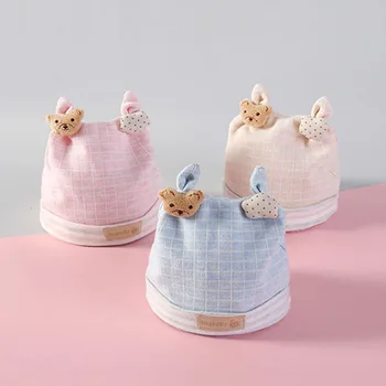 Детские Шапочки 0-6 месяцев, Хлопковая шапочка для новорожденных, Унисекс, Шапочка с медведем для малышей, Мягкие Милые шапочки-бини для новорожденных Мальчиков и девочек