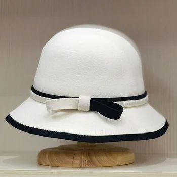 Женская Зимняя шапка в стиле пэчворк из 100% шерсти, шляпа-клош с бантом, Церковное платье, Фетровая шляпа-ведро, Праздничная Церковная шляпа