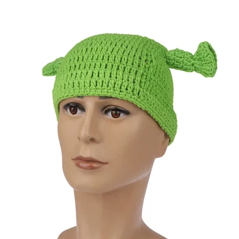 Унисекс, шапка-монстр, шерстяные вязаные шапки, зеленые вечерние забавные шапочки, шапочки-ушанки для женщин и мужчин, ручная работа