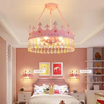 Хрустальная люстра в виде короны для детской комнаты, современная минималистичная лампа для комнаты принцессы, лампа для спальни