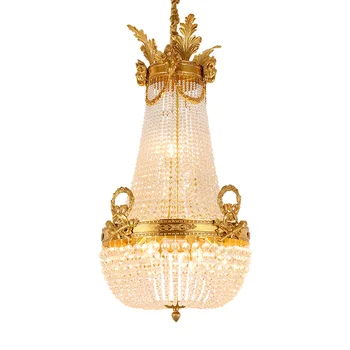 DINGFAN Luxury Домашнее освещениеантичная романтическая хрустальная люстра, френч для помещений Полностью Медная люстра в столовой, прихожей