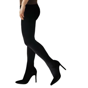 Модные Осенне-зимние Женские Пикантные черные брюки с острым носком, Обувь на молнии, Сапоги до бедра на шпильке, Большие размеры 44 45 46 47
