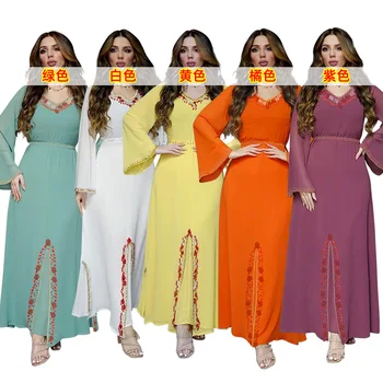 Лето 2023, Джалабия, Шифон, Стразы, Мусульманское платье для Ближнего Востока, Роскошные Вечерние платья с Длинными рукавами, Абая