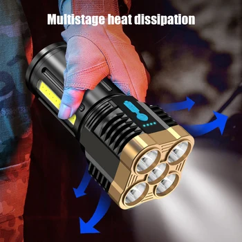 Супер мощный светодиодный фонарик Тактический фонарь USB Перезаряжаемая водонепроницаемая лампа Ультра яркий фонарь Кемпинг 4/5 основных чипов