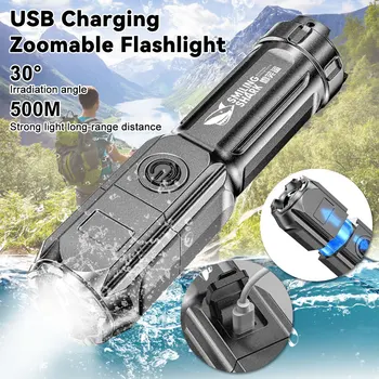 Портативный светодиодный фонарик ABS, фонарик с сильной фокусировкой света, USB, перезаряжаемый, для дома, на открытом воздухе, сильный световой прожектор, водонепроницаемый