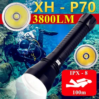 Мощный водонепроницаемый фонарик для подводного плавания CREE XHP70 Желтый/Белый свет 3800LM Подводный тактический фонарь для погружений 26650 Батарея