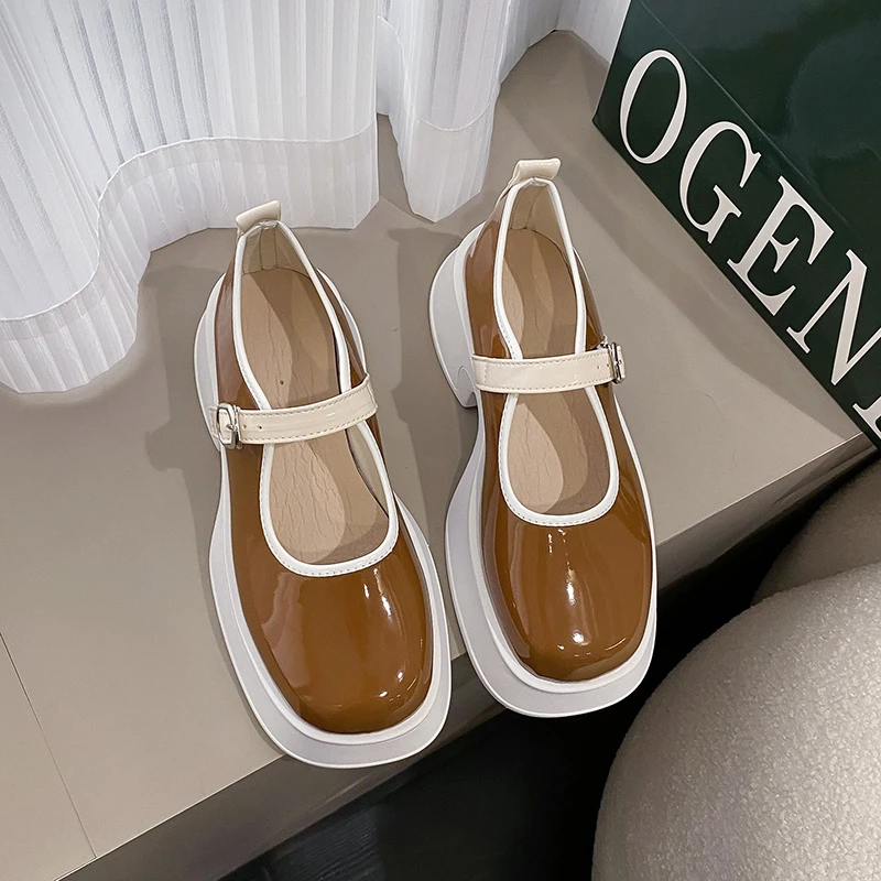 Маленькие Кожаные туфли на плоской подошве в стиле ретро; Новинка 2023 года; Женские Летние Универсальные туфли Mary Jane на низком Каблуке с открытым носком; Zapatos De Mujer . ' - ' . 4