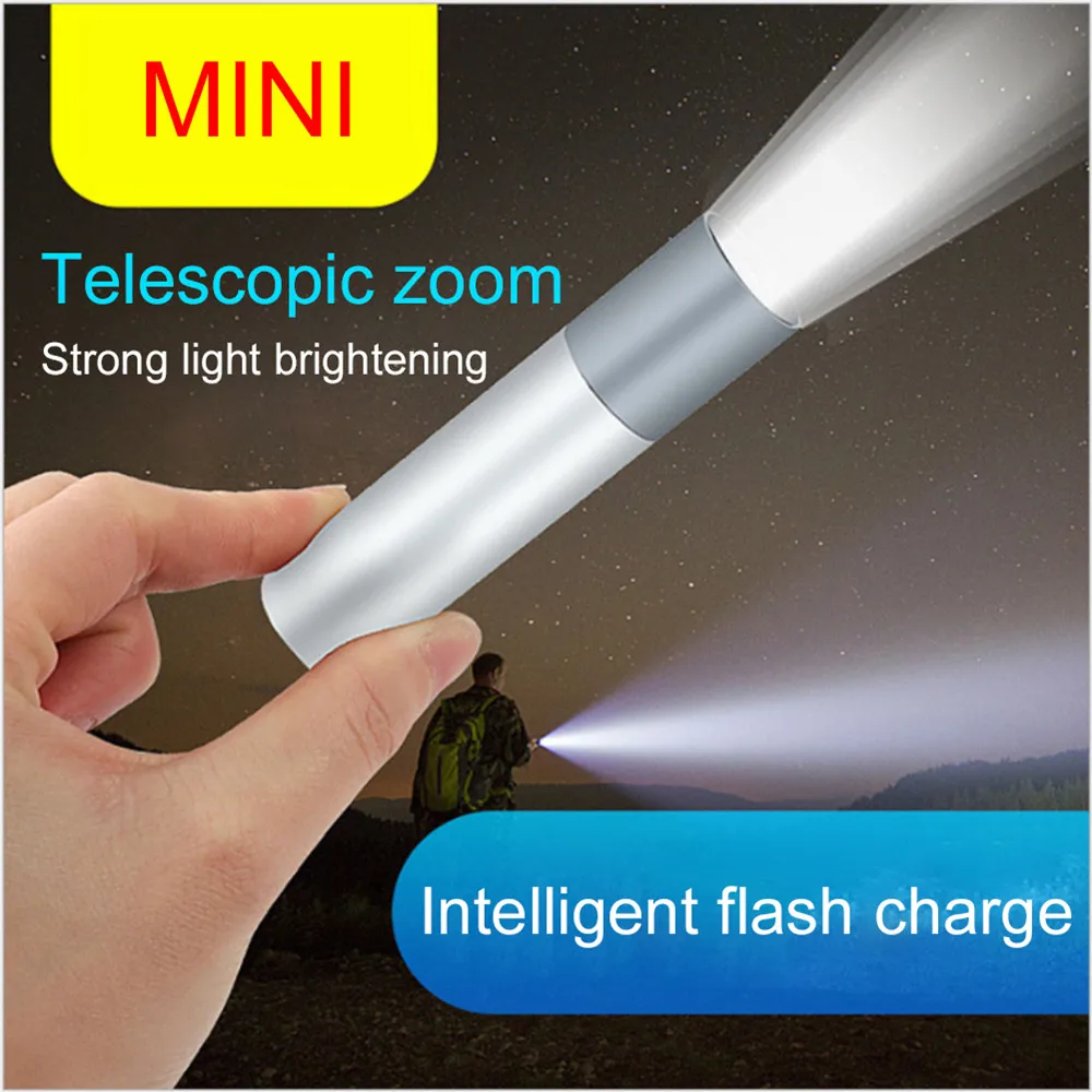 Мини-фонарик, перезаряжаемый светодиодный фонарик, Водонепроницаемый телескопический мощный фонарик, 3 режима освещения, открытый портативный фонарик . ' - ' . 1