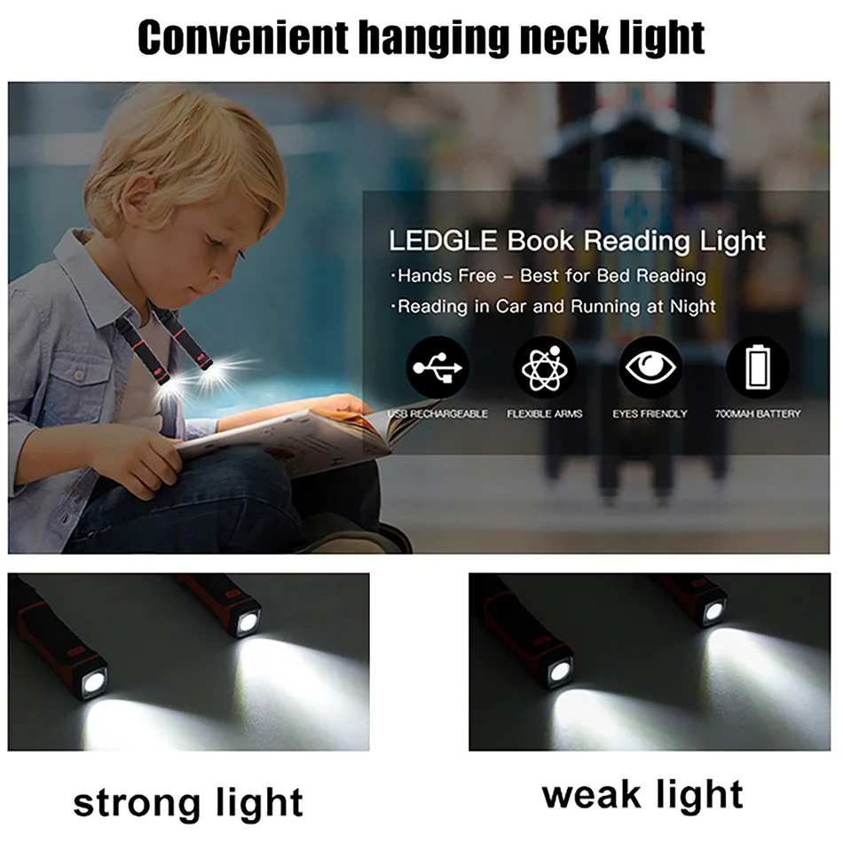 Светодиодный светильник для ношения на шее USB Перезаряжаемый глаз с двумя уровнями затемнения яркости Для кемпинга, чтения, ночных походов . ' - ' . 5